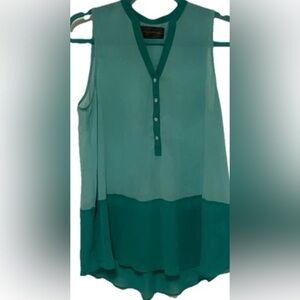 Anthropologie Sunday‎ in Brooklyn Green Colorblock Sleeveless Blouse Preppy Sz S